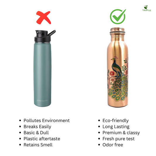Peacock Design Copper Water Bottle – 1L Leakproof & Ayurvedic