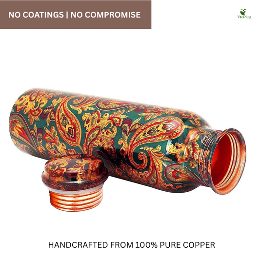 Designer Copper Water Bottle – 1L Leakproof & Ayurvedic | Lacquer Coated