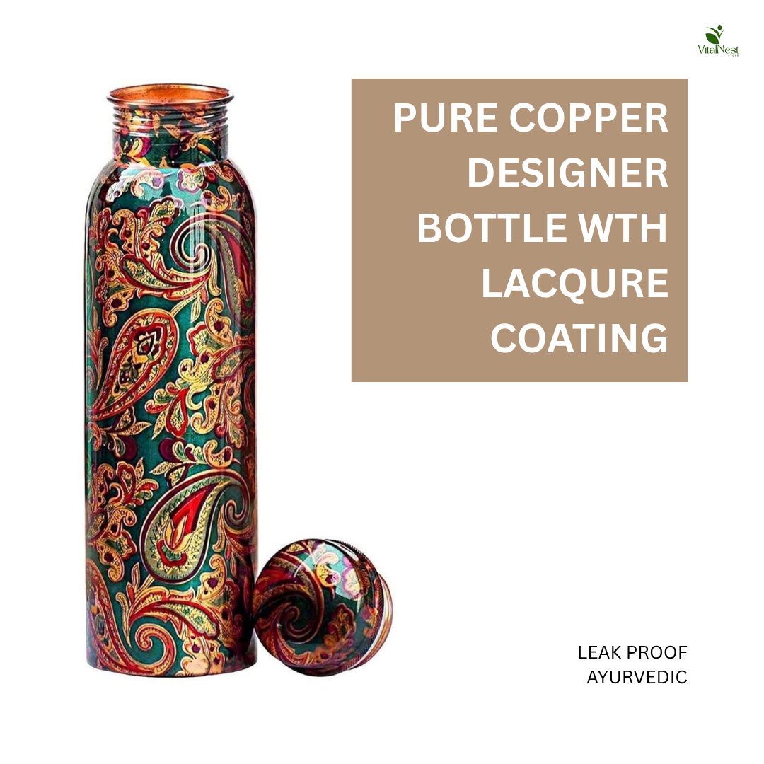 Designer Copper Water Bottle – 1L Leakproof & Ayurvedic | Lacquer Coated